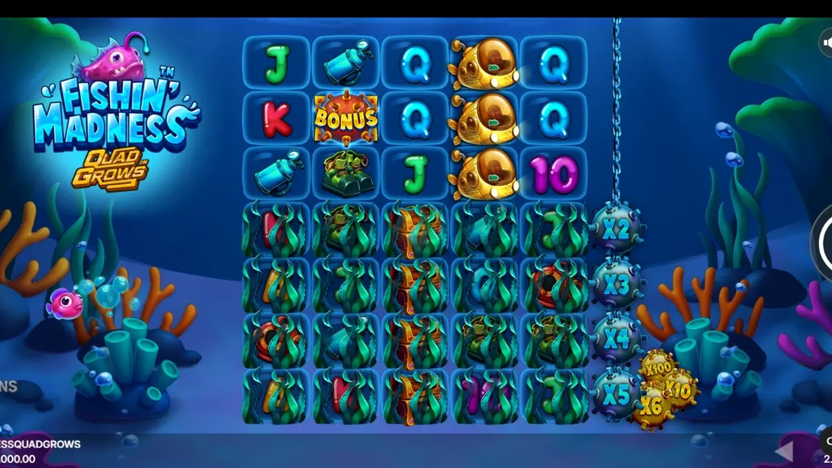 Fishin’ Madness Quadgrows slot machine interface